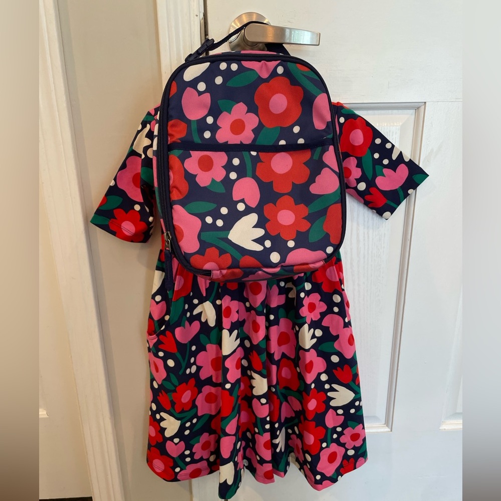 Brand New Hanna Anderson Floral Dress/Backpack Set - size 6/7
